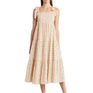 Madewell Cream Floral Lined Cotton Maxi Dress Size Medium